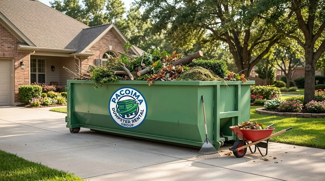 Rental property turnover cleanout with a dumpster in Pacoima, CA